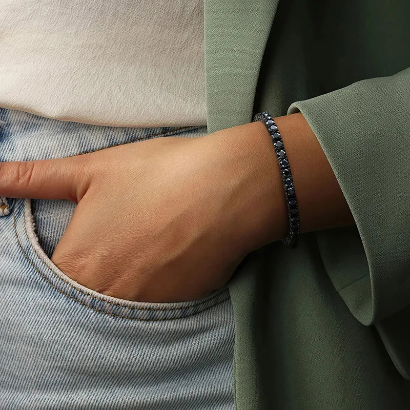 Moissanite Tennis Armbånd 3mm-4mm Sort | 18k Forgyldt Sterling Sølv