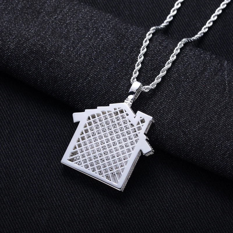 Moissanite Iced Out House Vedhæng Halskæde