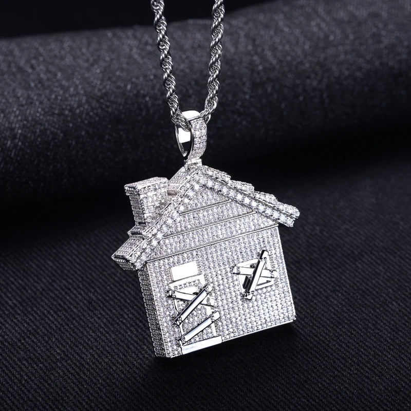 Moissanite Iced Out House Vedhæng Halskæde