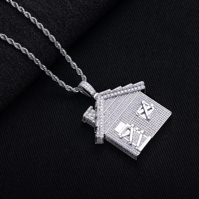 Moissanite Iced Out House Vedhæng Halskæde