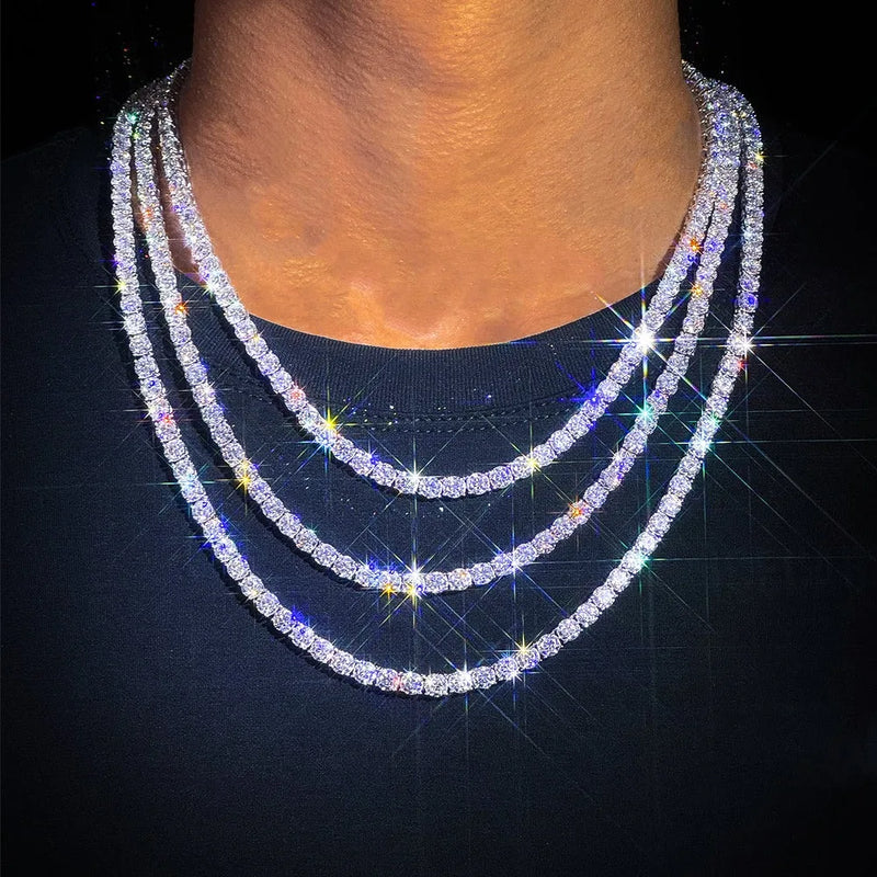 5MM Moissanite Tennis Chain Pure Silver Necklace High end Accessory GRA Certified Men and Women Hip hop Jewelry Gift