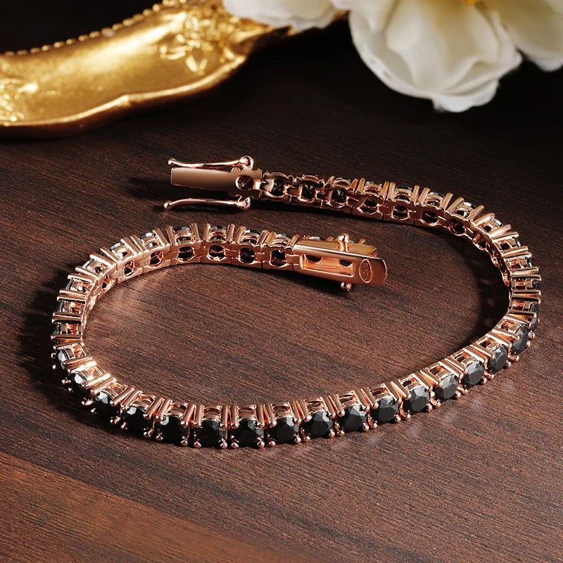 Moissanite Tennis Armbånd 3mm-4mm Sort | 18k Forgyldt Sterling Sølv