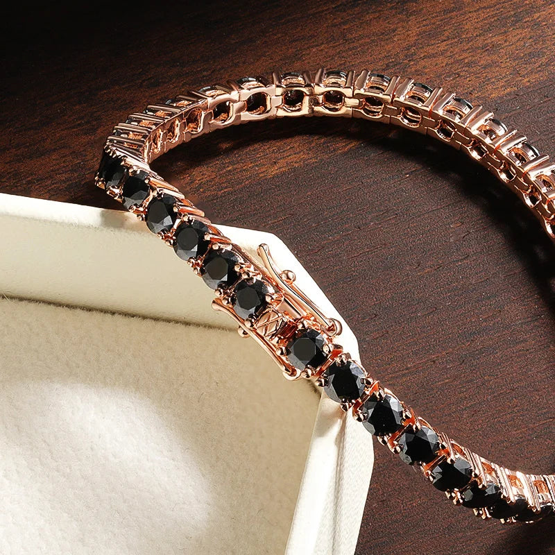 Moissanite Tennis Armbånd 3mm-4mm Sort | 18k Forgyldt Sterling Sølv