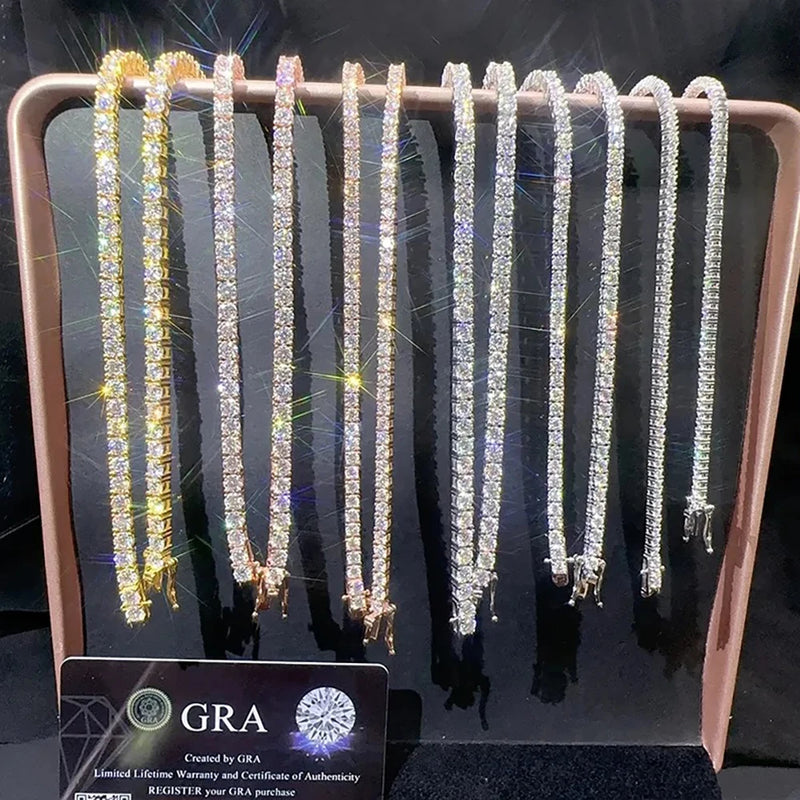 5MM Moissanite Tennis Chain Pure Silver Necklace High end Accessory GRA Certified Men and Women Hip hop Jewelry Gift